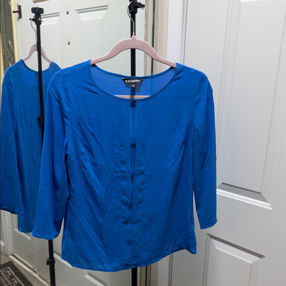 Express Bright Blue Split-Front Blouse